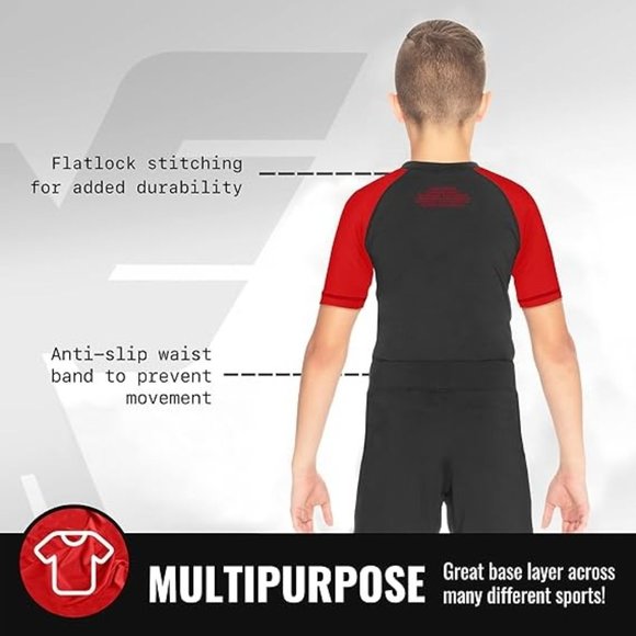 Elite Sports Rash Guards for Boys and Girls, Short Sleeve Compression BJJ Kids a - Picture 3 of 7